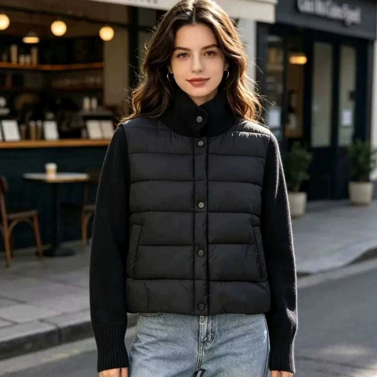 Womens Casual Stand-collar Knitted Cotton Coat