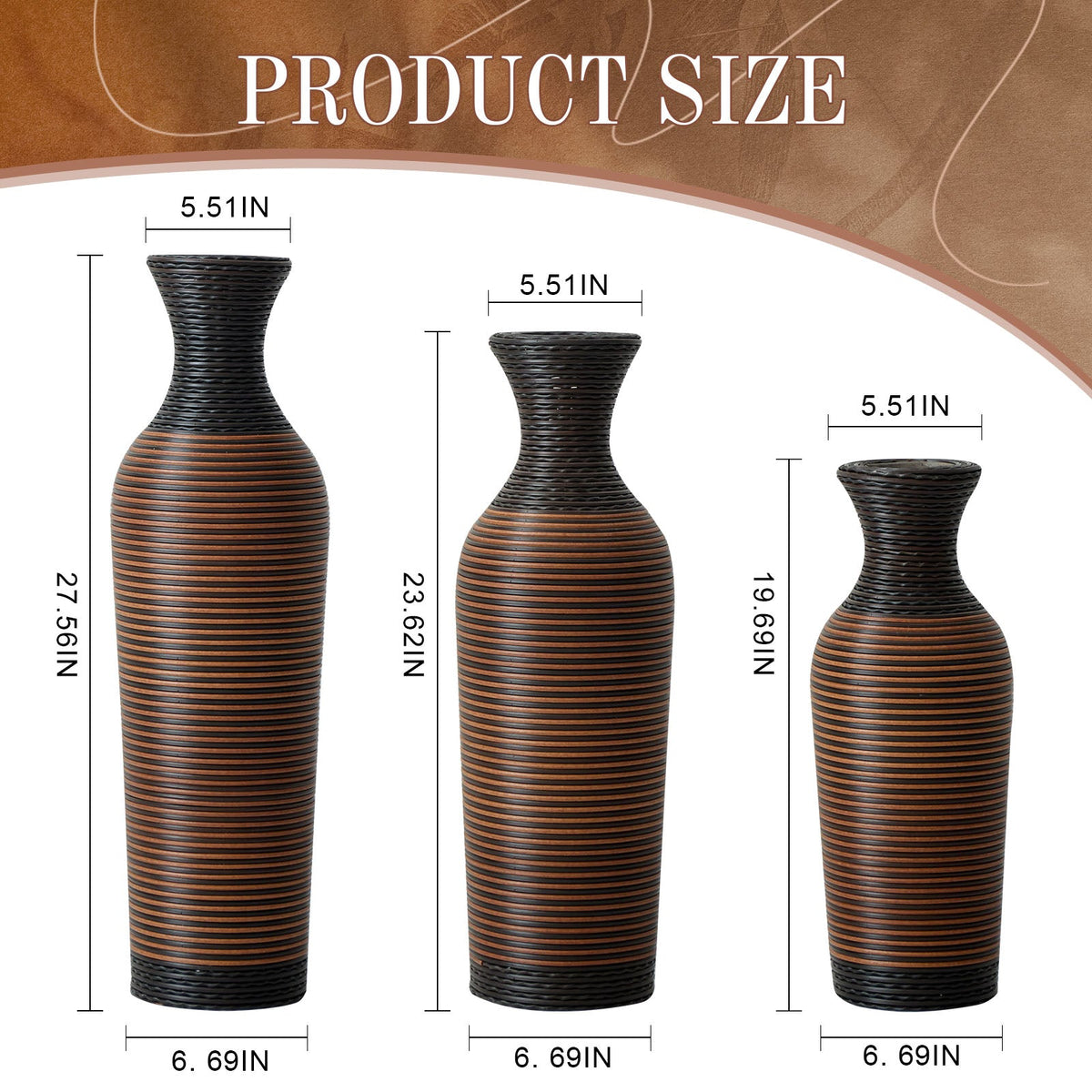 Hand-Woven PVC Rattan Vases, Set of 3