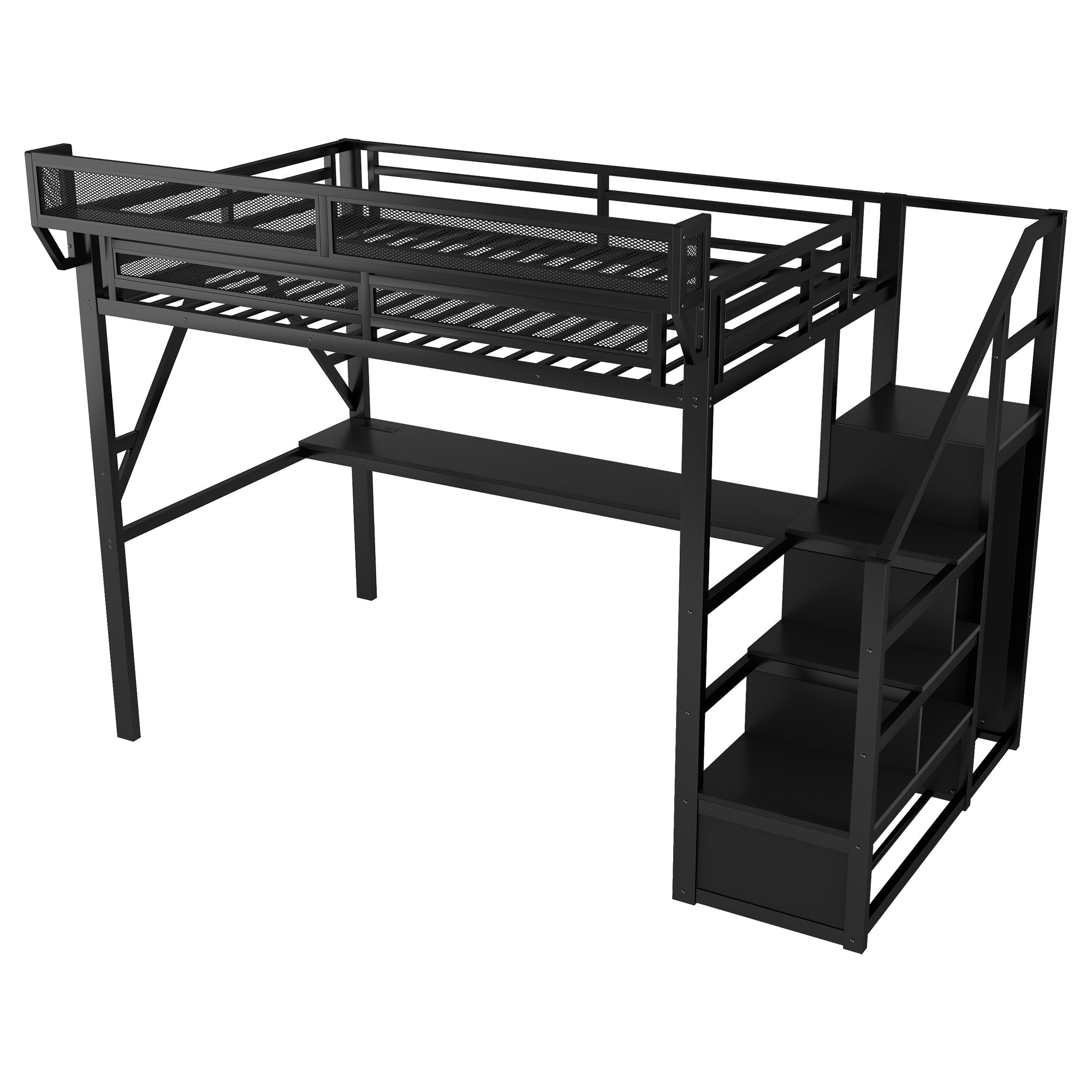 Queen Loft Bed with Desk and Charging Station