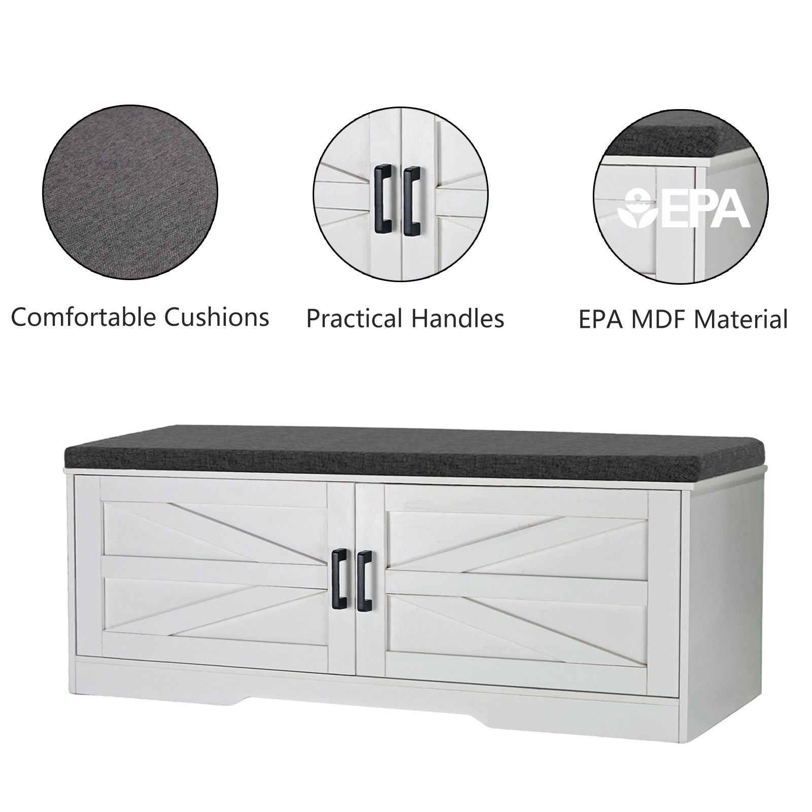2-Tier Storage Bench with Padded Seat Cushion