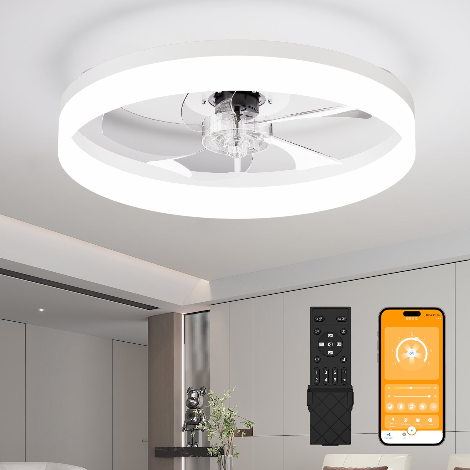 19.7'' LED Ceiling Fan Light with Remote & App Control