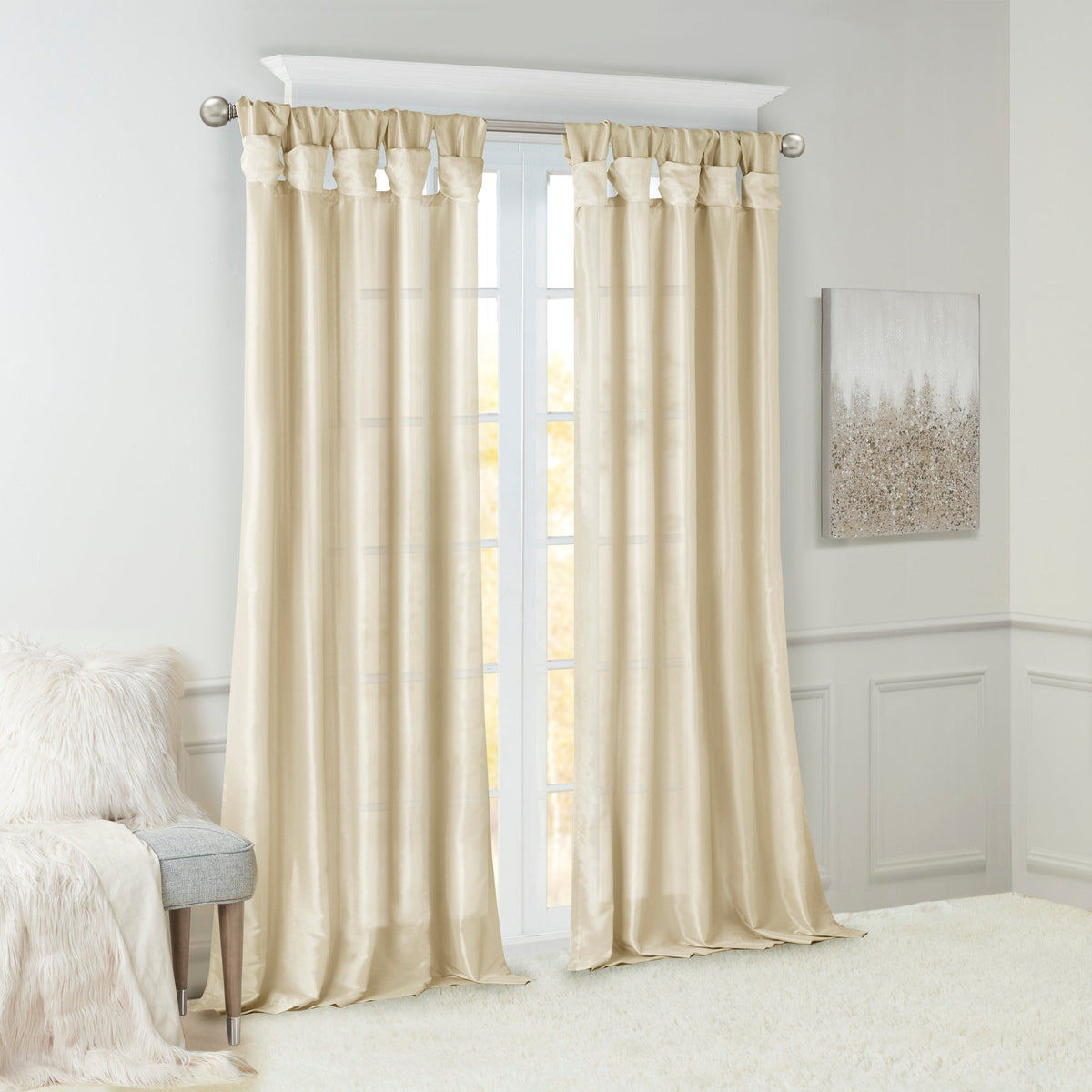 Twist Tab Lined Window Curtain Panel Champagne