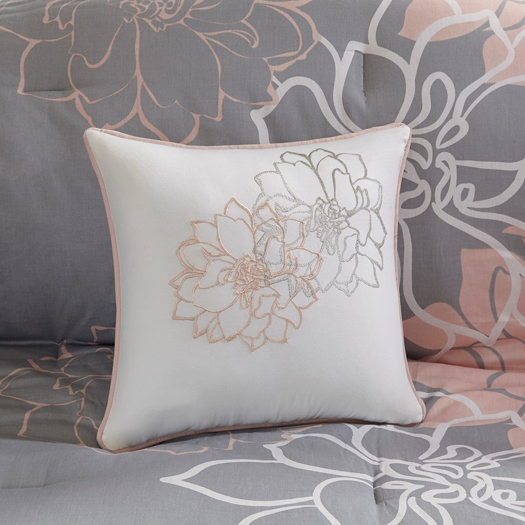 Printed Cotton Sateen Comforter Set - Grey/Peach King
