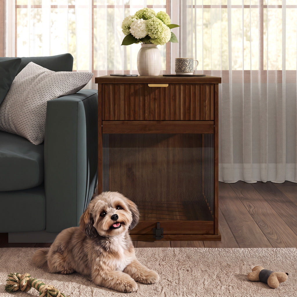 Dog Crate End Table with Charging Station