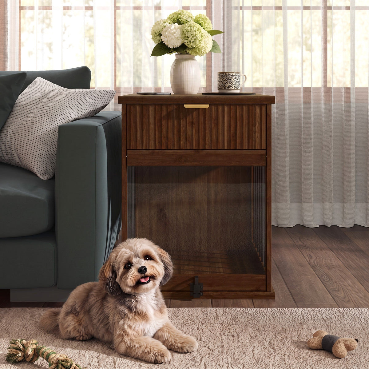 Dog Crate End Table with Charging Station