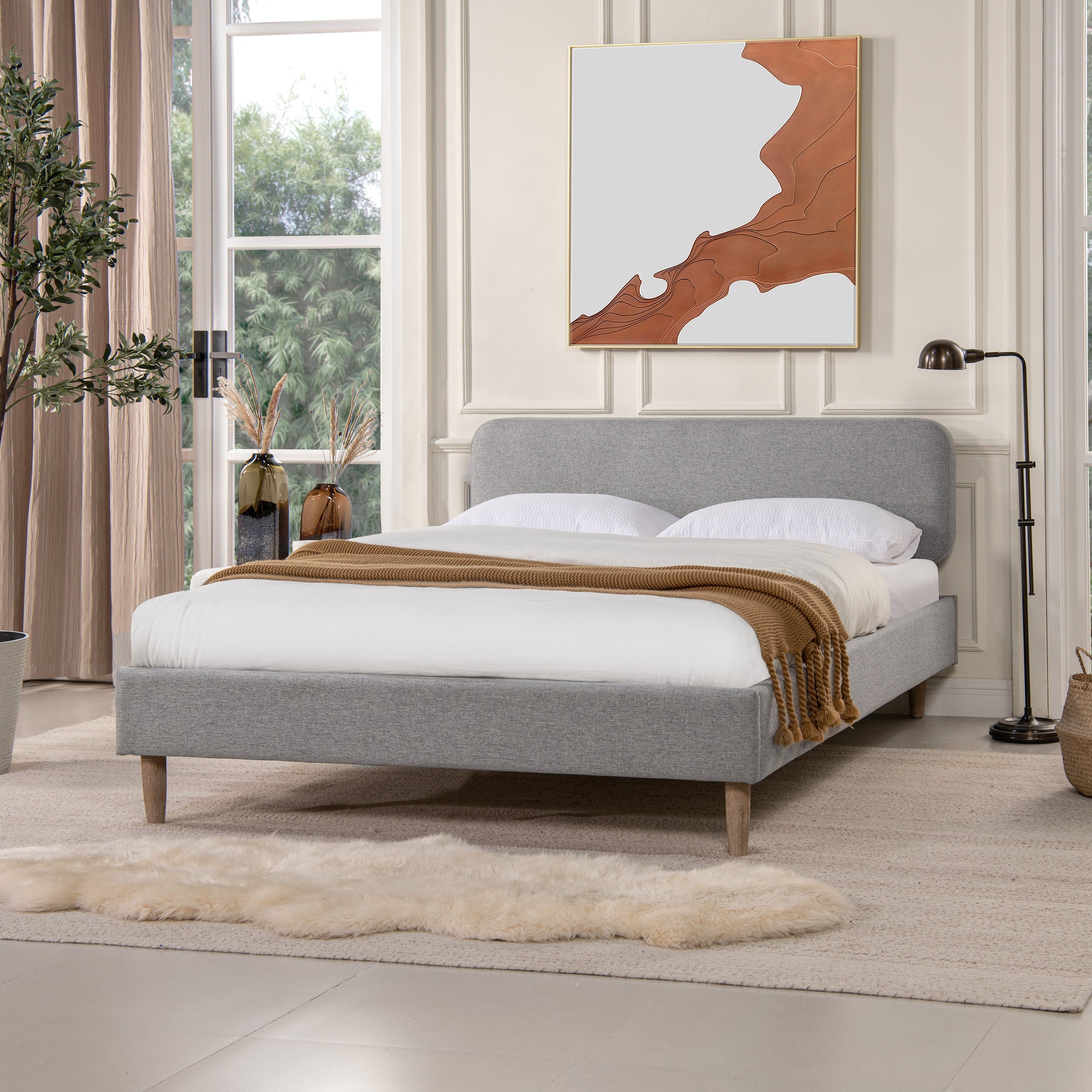 Diego Low Upholstered Platform Bed, Queen, Light