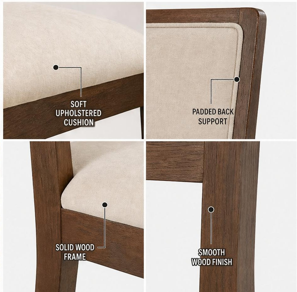 Set of 2 Compact Rubber Wood Dining Chairs