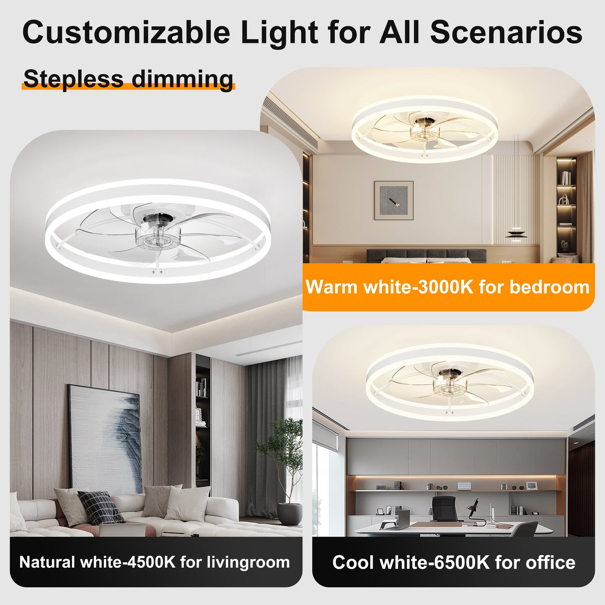 23.6 Inch Ceiling Fan with Light, Quiet DC Motor