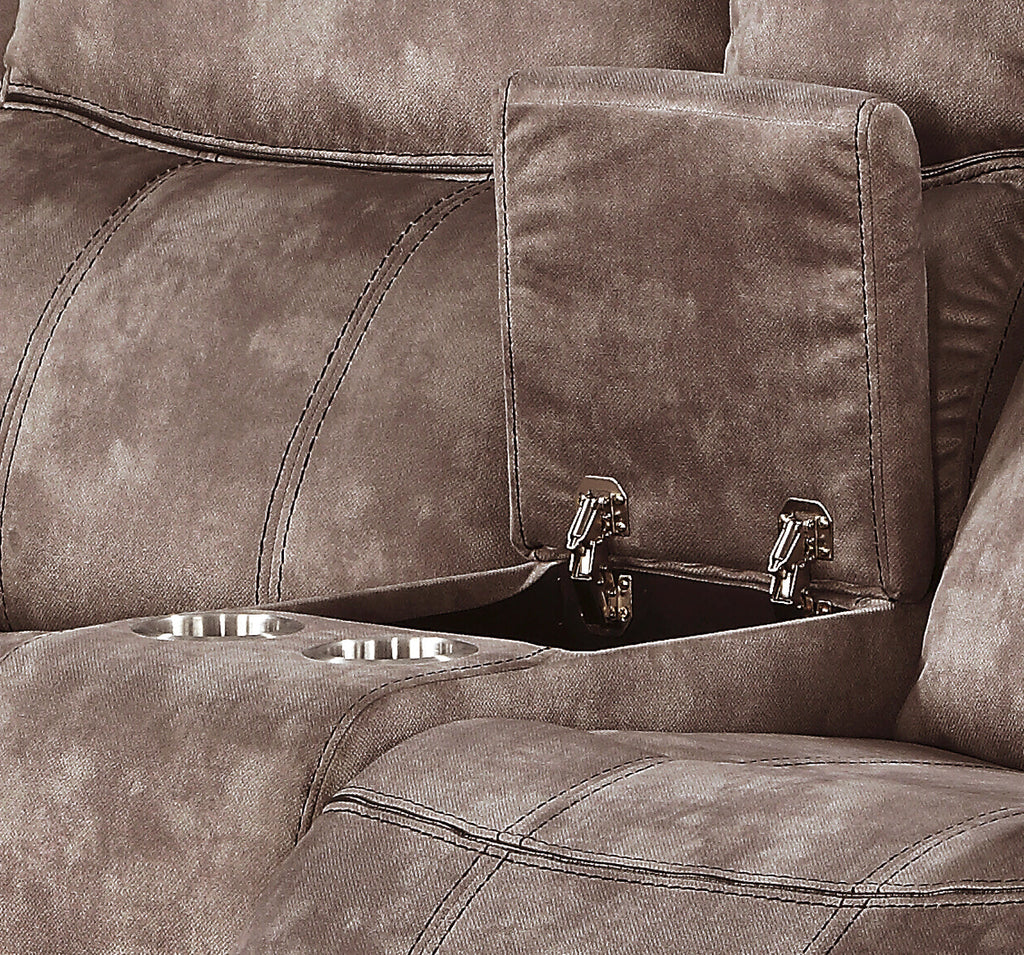 Zubaida Two Tone Chocolate Velvet Recliner Loveseat w/USB Port & Console