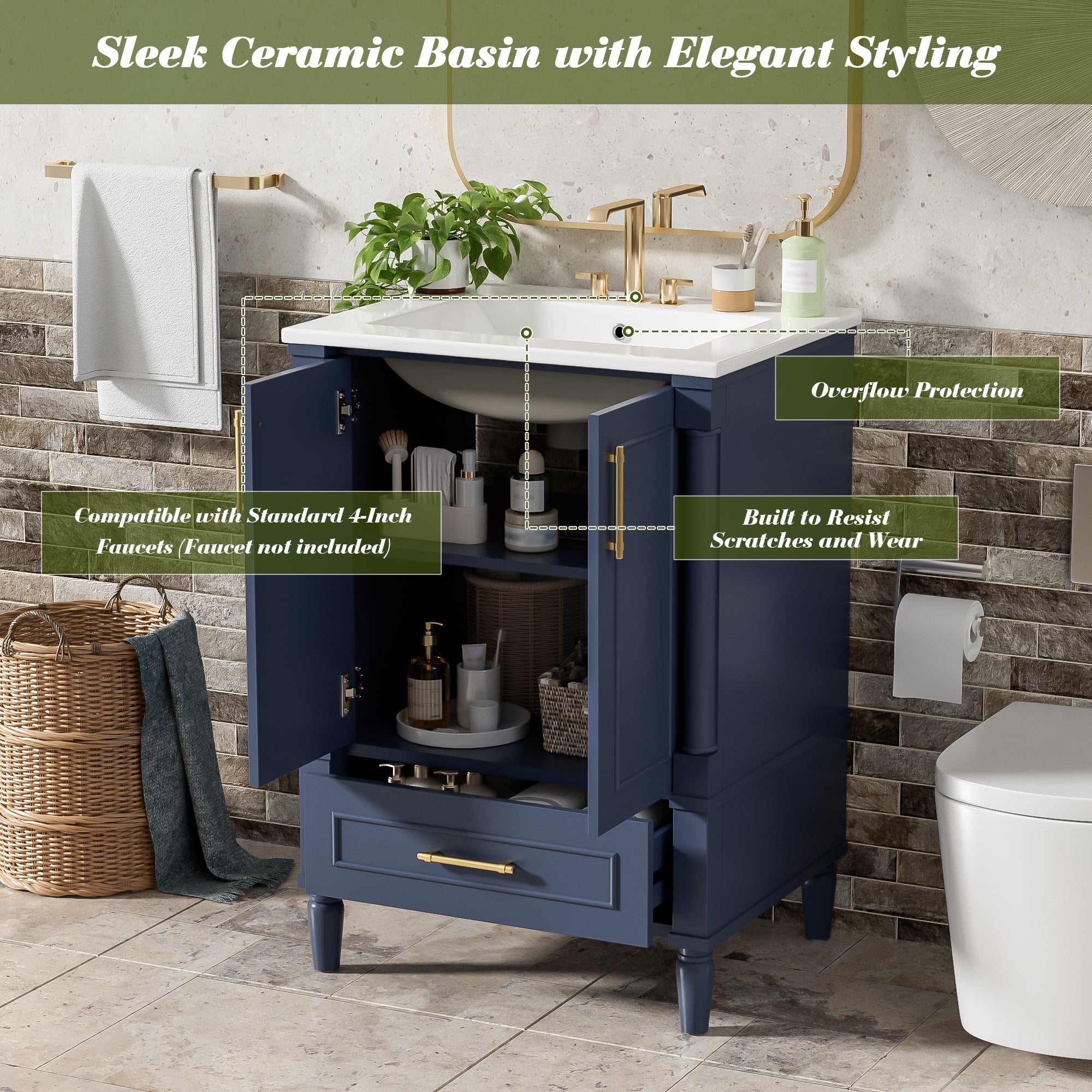 24" Modern Bathroom Vanity with Ornate Motif Design