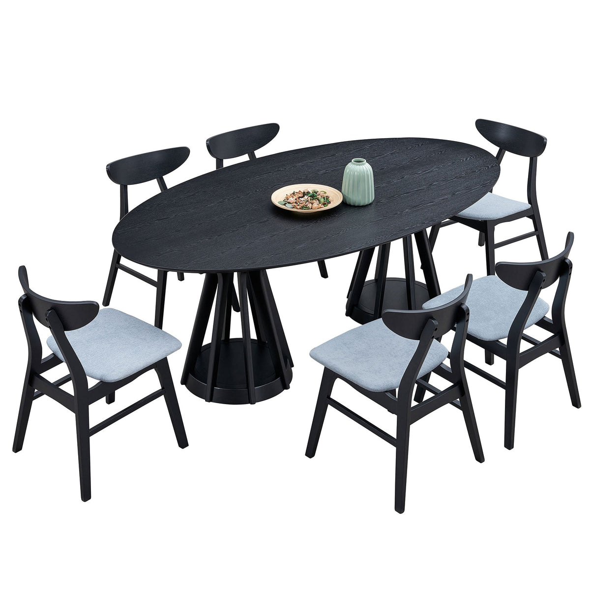 Modern 78.74 Inch Dining Table - Oval MDF Table with Sturdy Pedestal