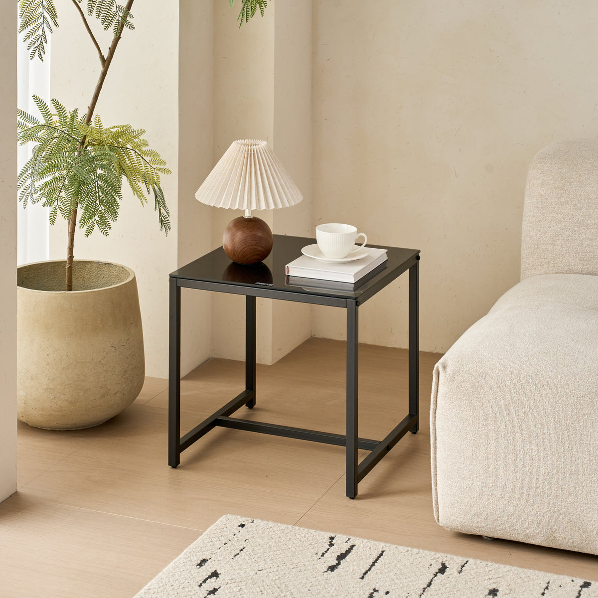 Black Glass Night Stand with Metal Legs