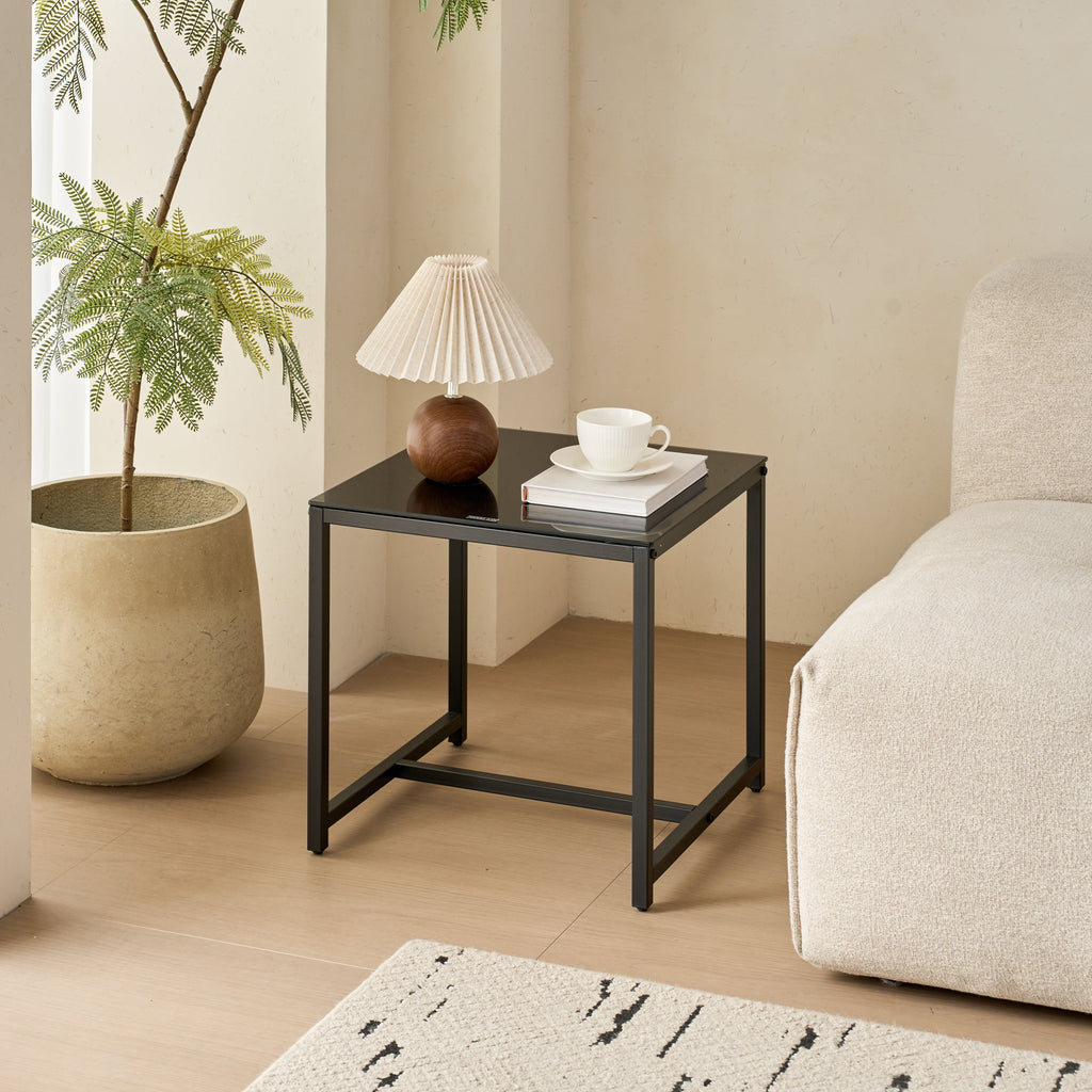 2 Piece Black Glass Side Table Set
