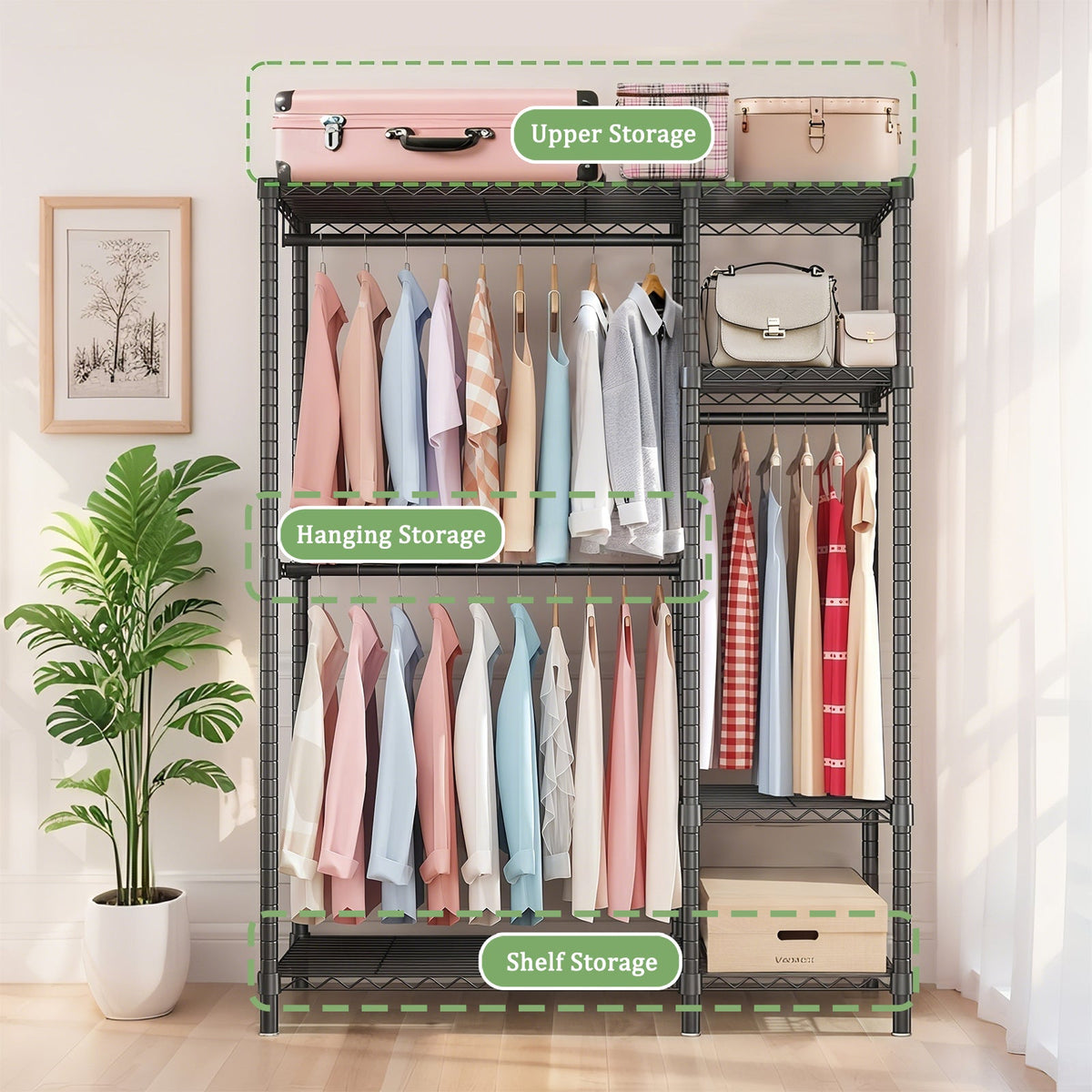 Heavy Duty Clothes Rack, Freestanding Closet Organizer