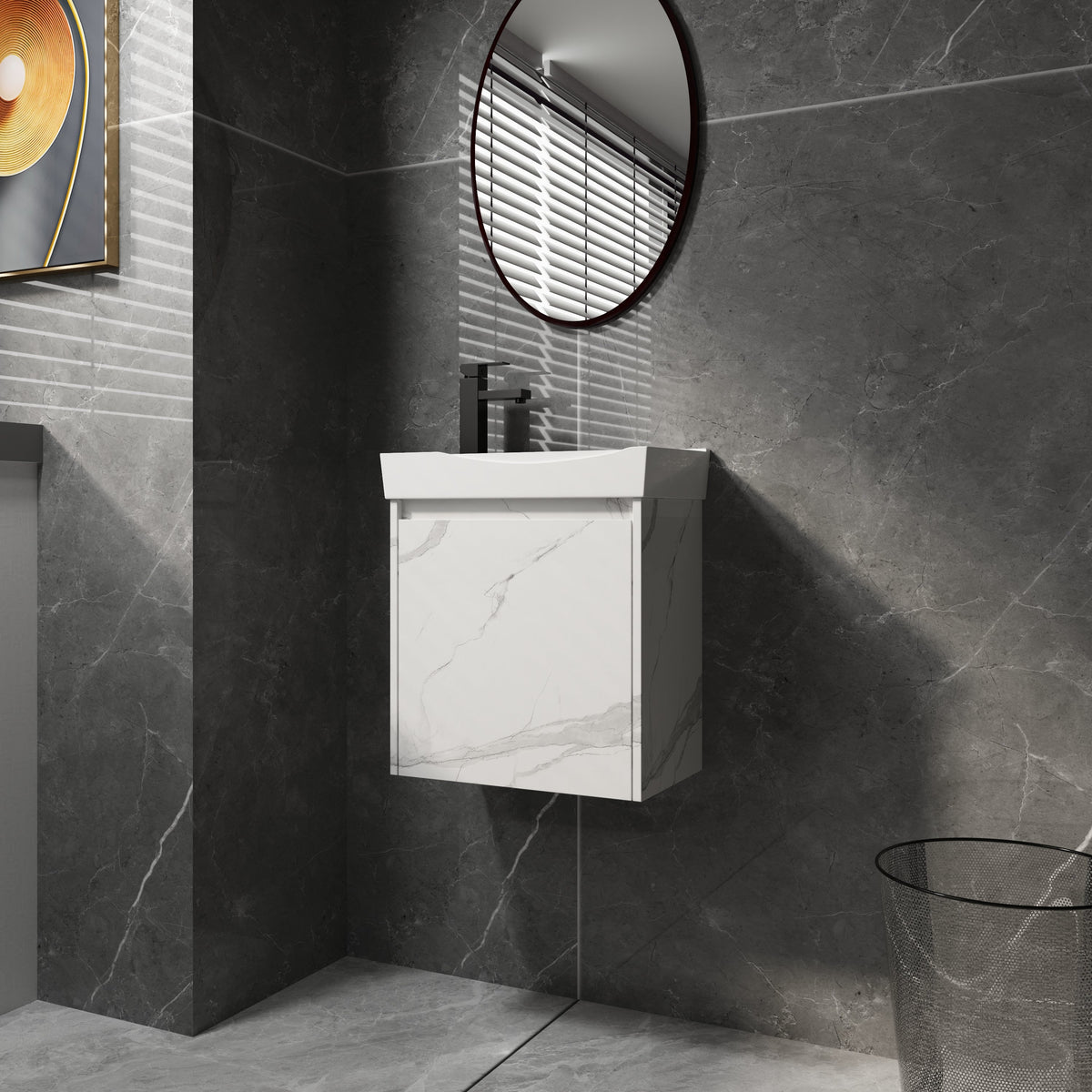 20" Wall-Mounted Bathroom Vanity with Ceramic Sink