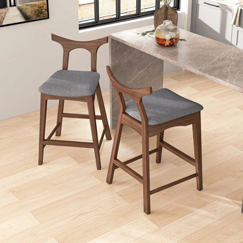 Hester Solid Wood Upholstered Square Bar Chair (Set of 2)