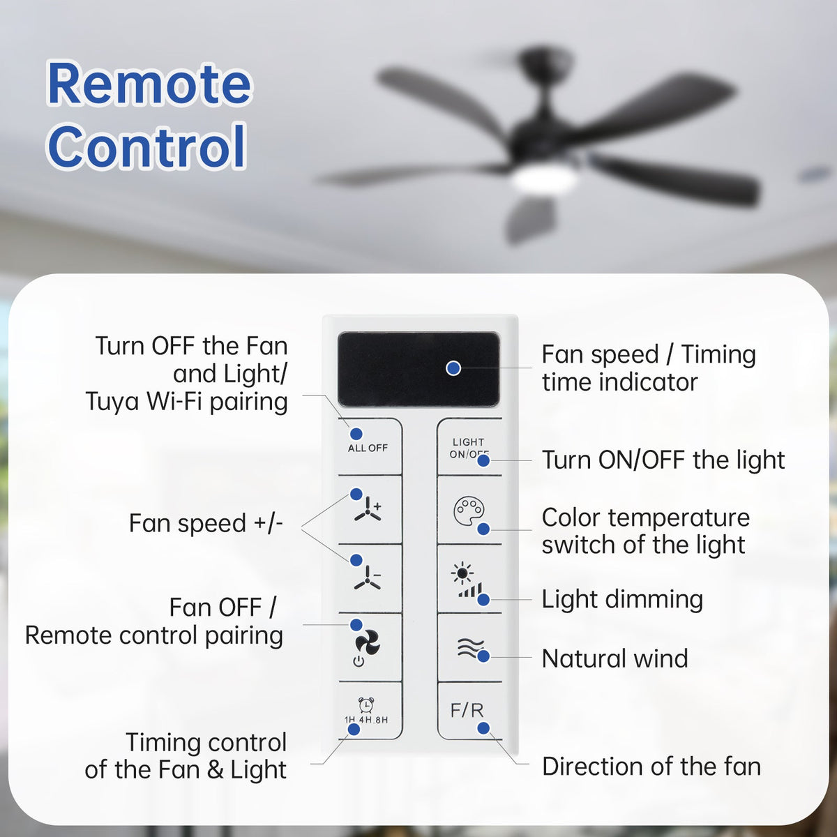 45 Inch Matte Ceiling Fan with LED Light