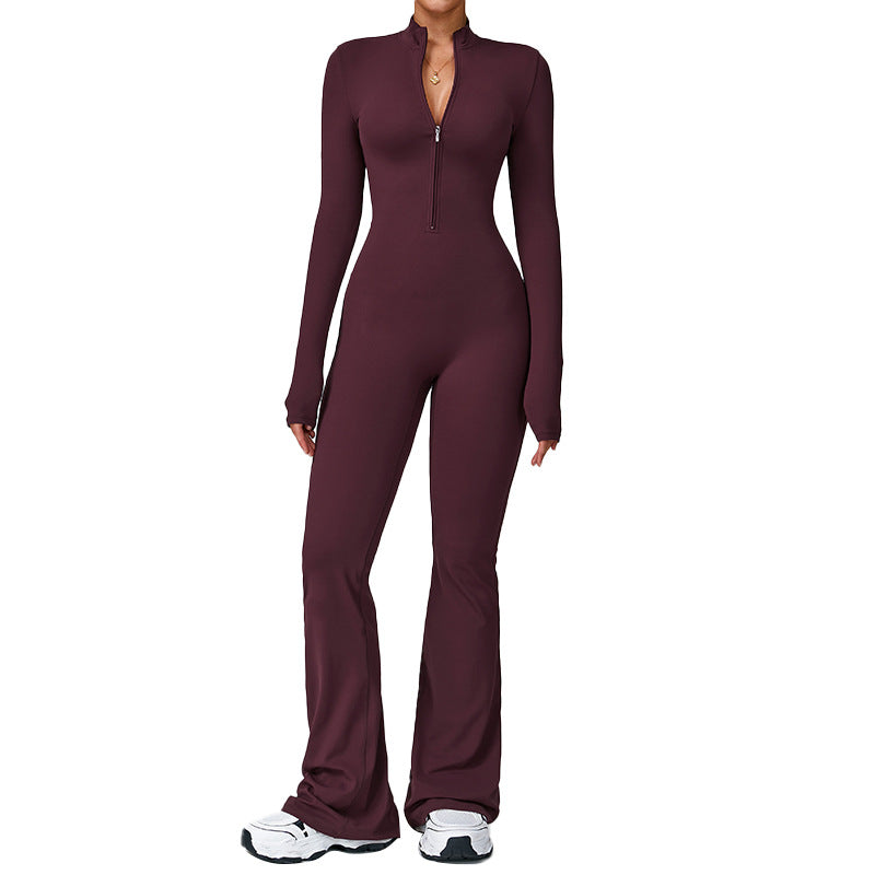 Cross-Border Zippered Cloud-Like Long-Sleeved Yoga Jumpsuit High-Intensity Fitness All-In-One Bodysuit 2012