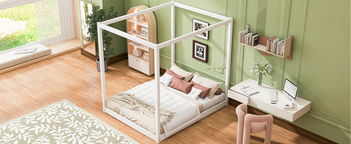 Queen Size Canopy Platform Bed with Support Legs