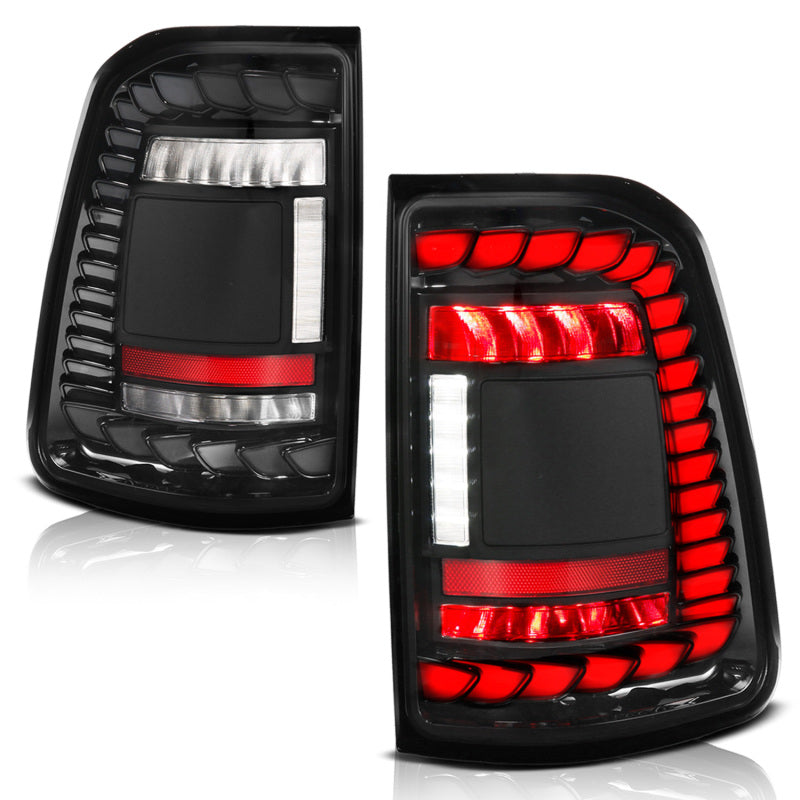 ANZO 19-24 RAM 1500 (Factory Halogen Models) Full LED Tail Lights SeqSig Black - Pair 311480A