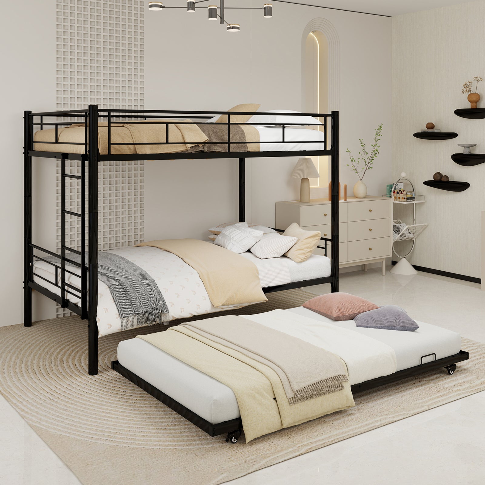 Black Twin Metal Triple Bunk Bed – Space-Saving and Modern