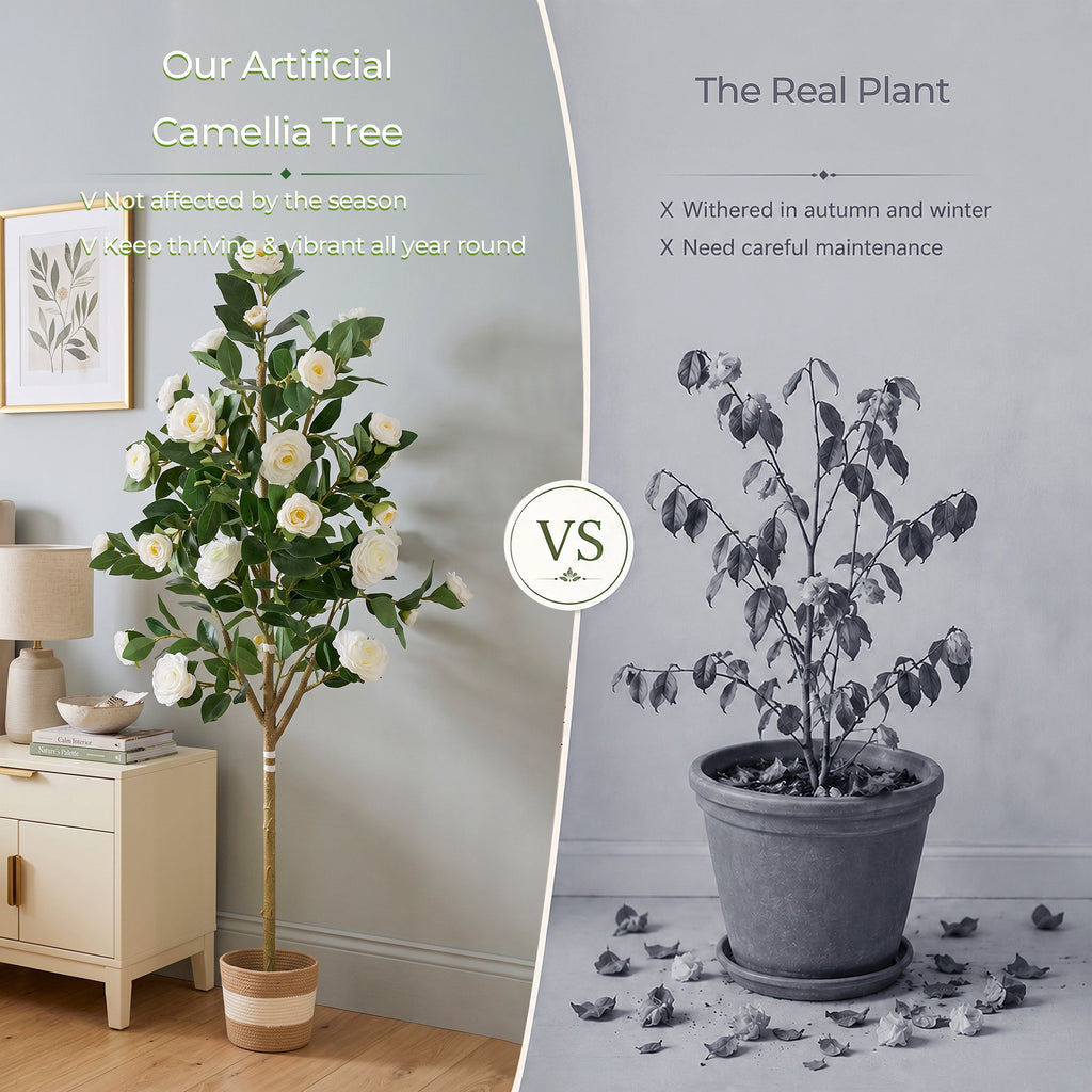 Artificial Camellia Tree 5-FT - Faux Plants Indoor Decoration
