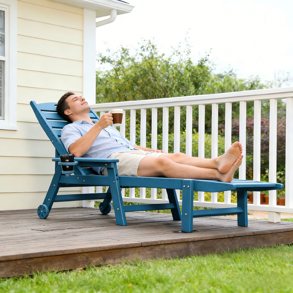 HDPE Chaise Lounge Chair Outdoor with 4-Position Adjustable Backrest
