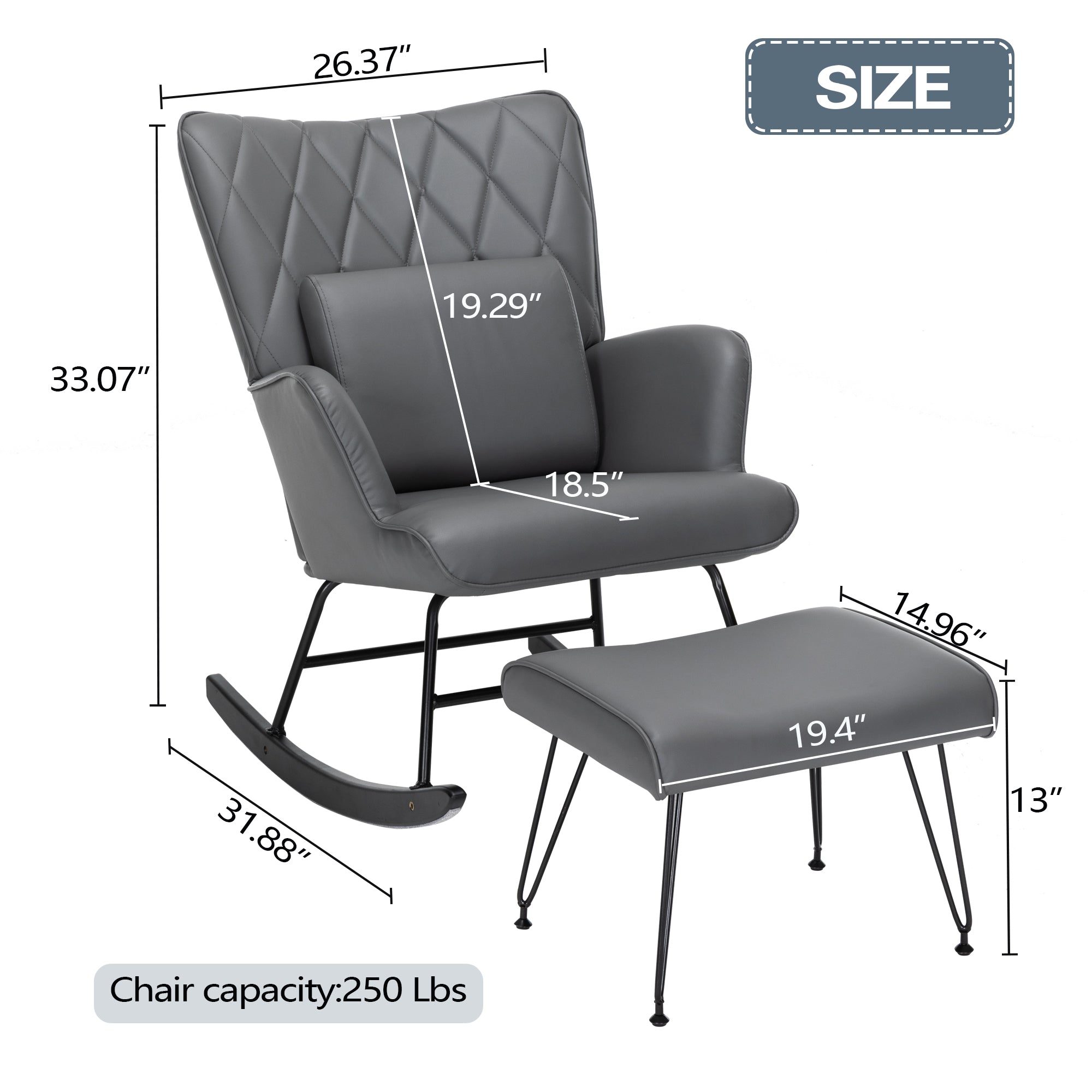 Rocking Chair with Lumbar Pillow and Ottoman