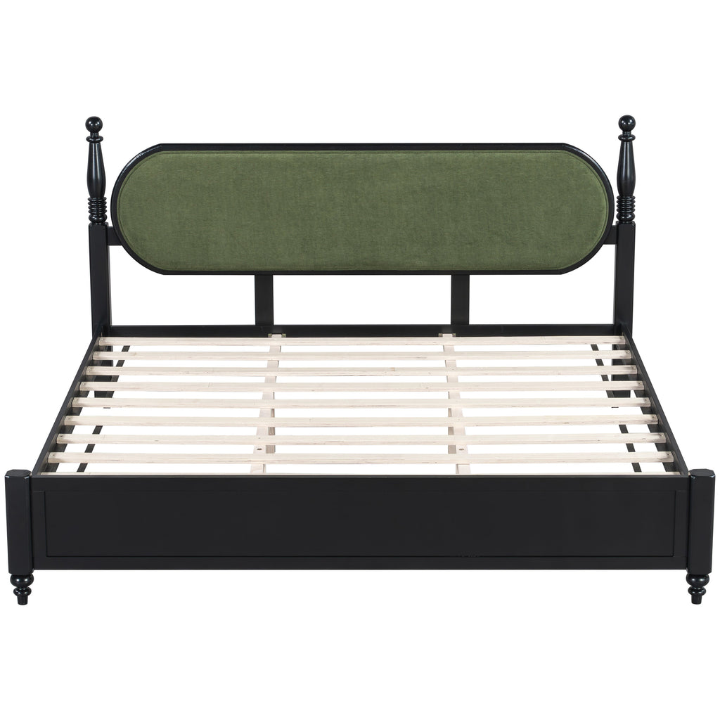 King Bed Frame, Solid Wood Platform with Slats, Modern