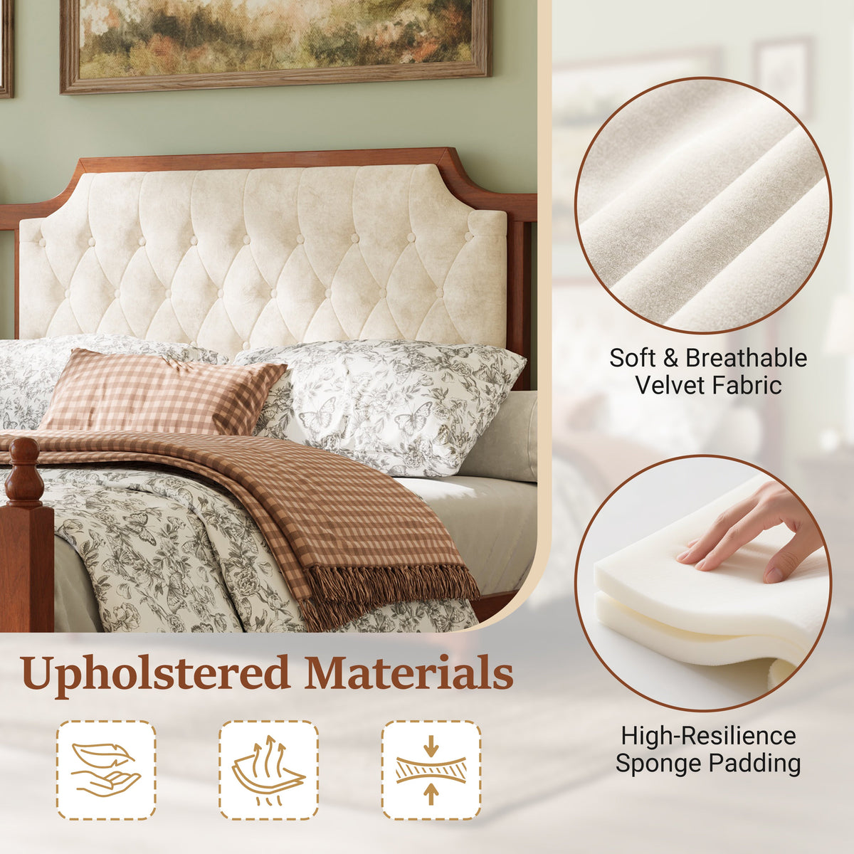 Queen Size Upholstered Platform Bed with Button Tufted Headboard