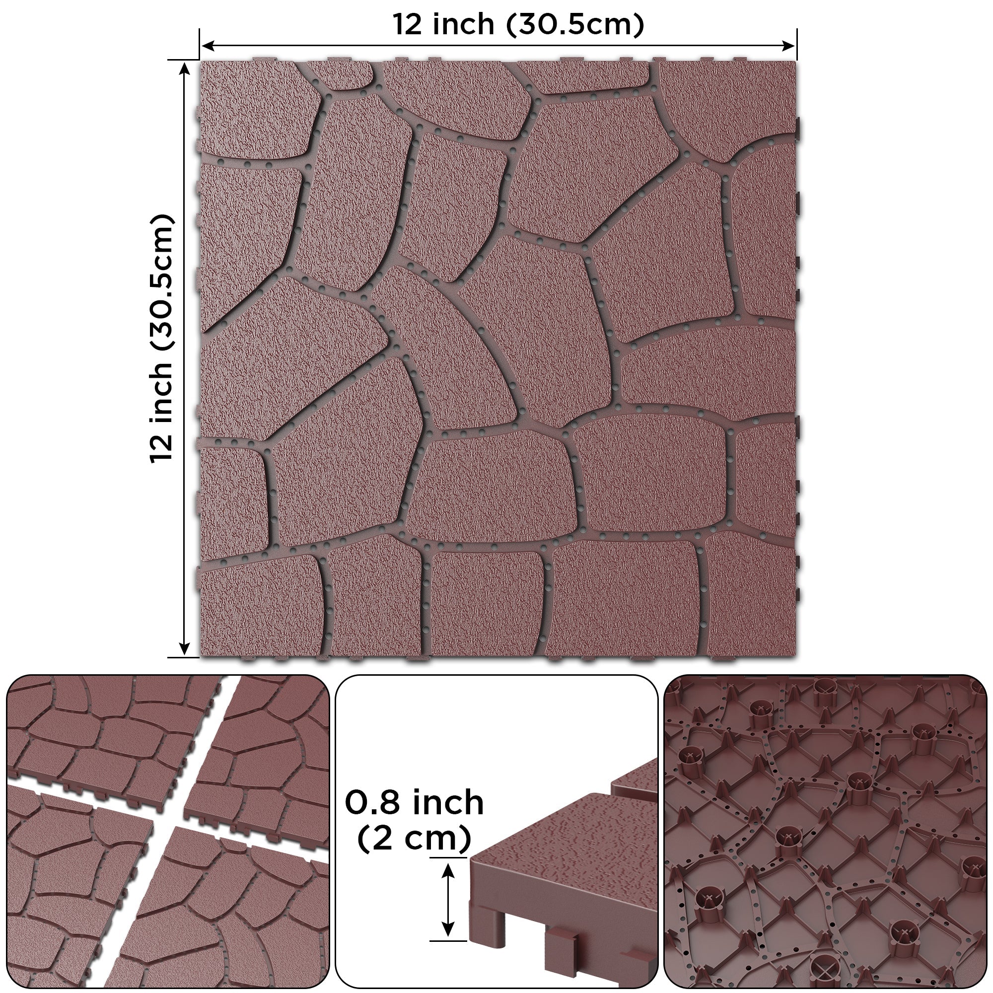 12" Stone Texture Patio Deck Tiles