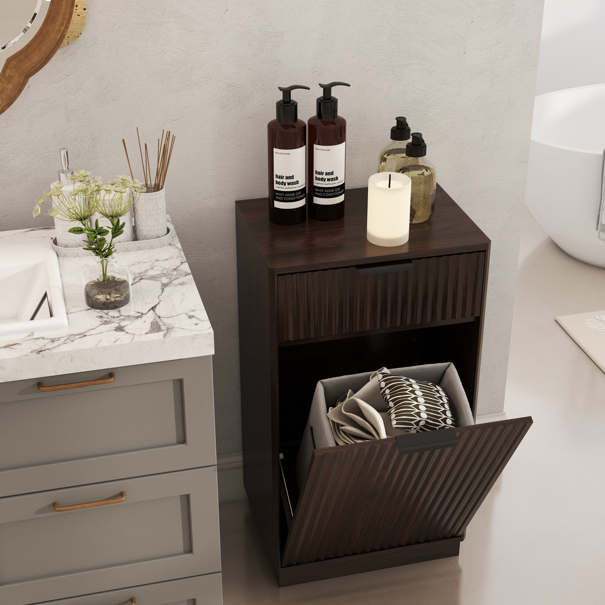10-Gallon Woodgrain Tilt-Out Trash Can Cabinet