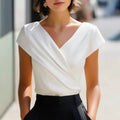 New Women's T-shirt 2026 - European Style, Elegant, Pure Color, V-neck, Short Sleeves, Form-fitting, Summer Women's Top