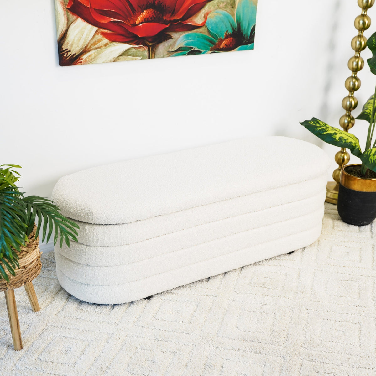 Cabana White Boucle Bench