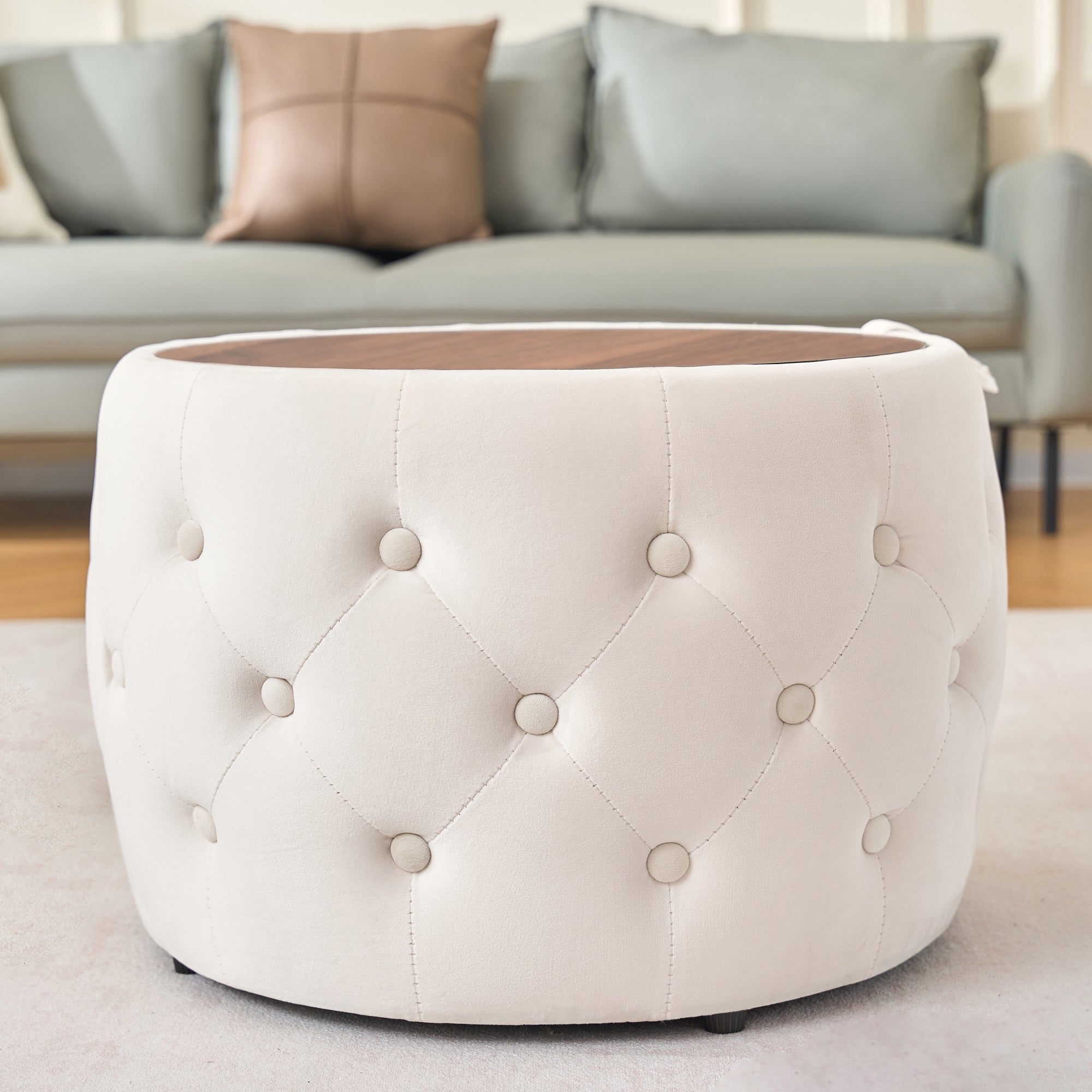 Luxurious Velvet Nesting Ottomans of 2 - 4-in-1 Function
