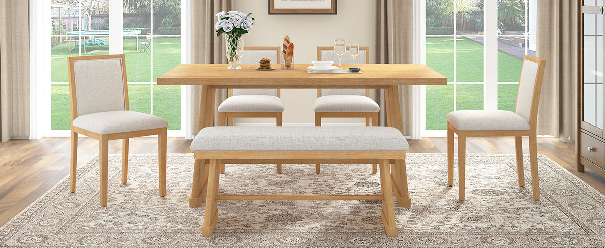 TREXM 6-Piece Rustic Farmhouse Dining Table Set