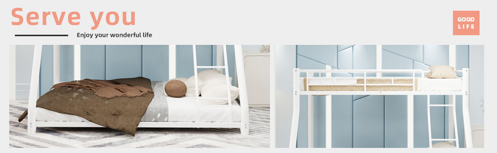 Metal Bunk Bed Twin Over Full Size with Removable Stairs