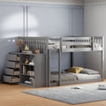 Full Over Full Bunk Bed with 4 Drawers and 3 Shelves - Gray