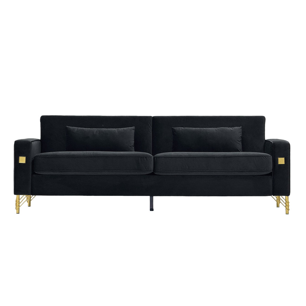 Luxury Velvet Sofa with Gold Metal Accents