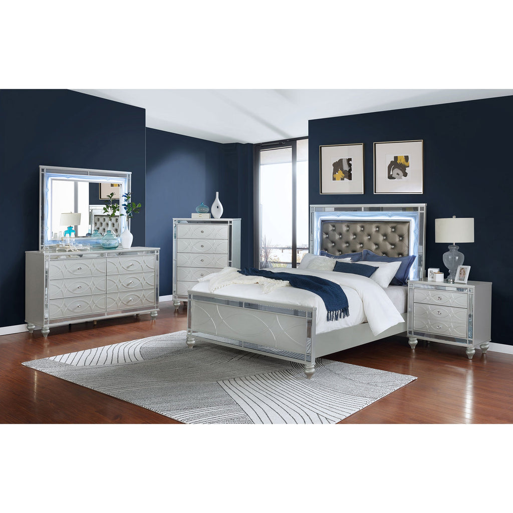Karmen Metallic Upholstered Tufted Queen Panel Bed
