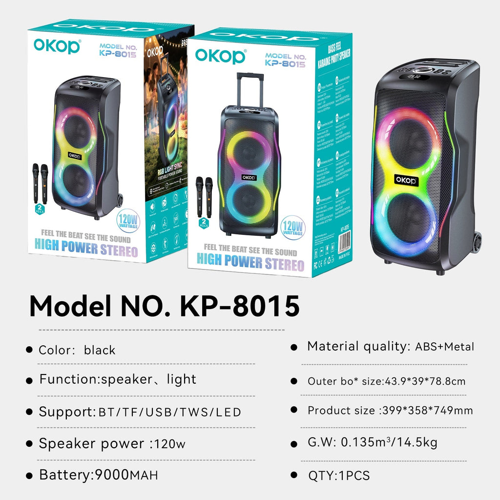 KP-8015 Best-Selling Bluetooth Speaker New High-Power 120W Outdoor Model With Dual Microphones Long Battery Life And Karaoke Functionality In Stock