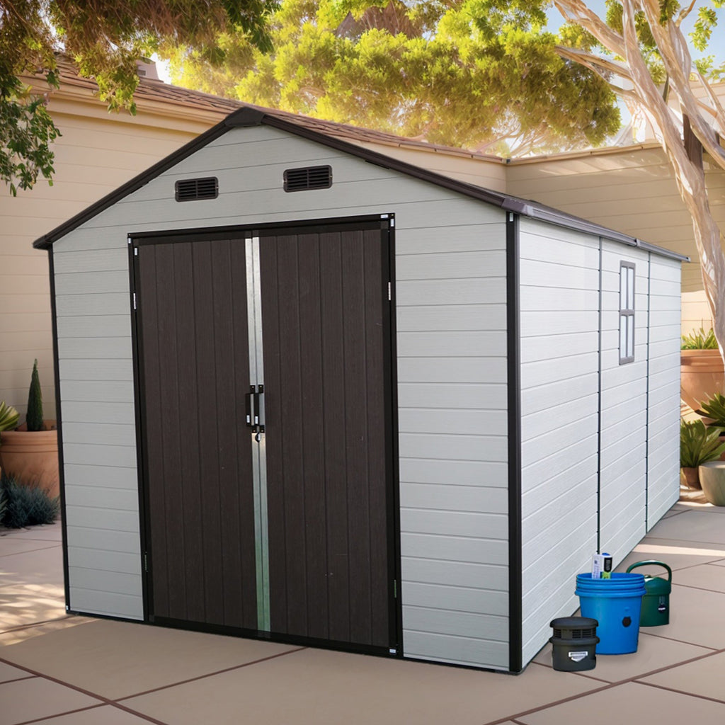 8x14x7.6 Ft Outdoor Resin Storage Shed with Windows