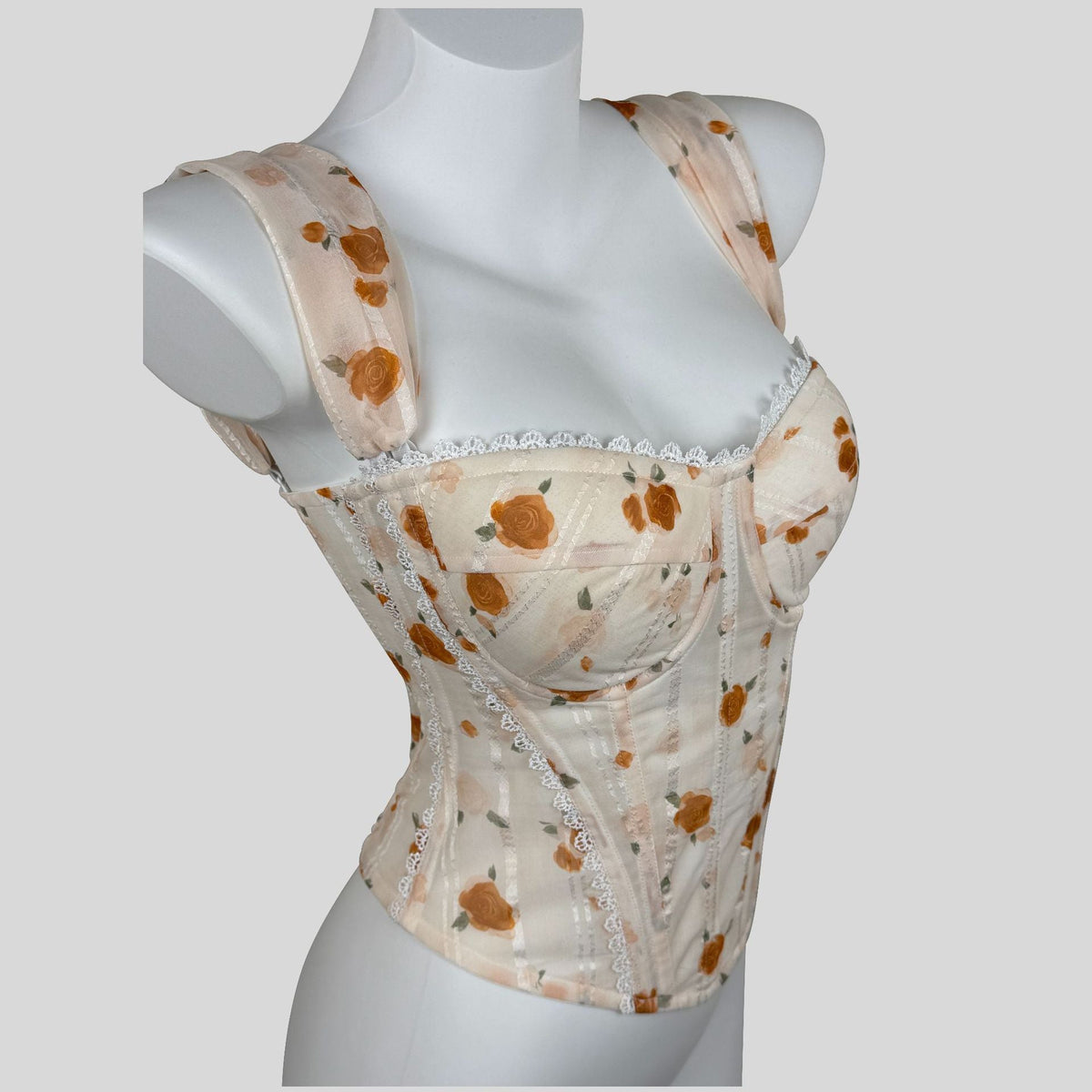 Lace-trimmed Underbust Corset In Apricot Slimming Spaghetti Straps