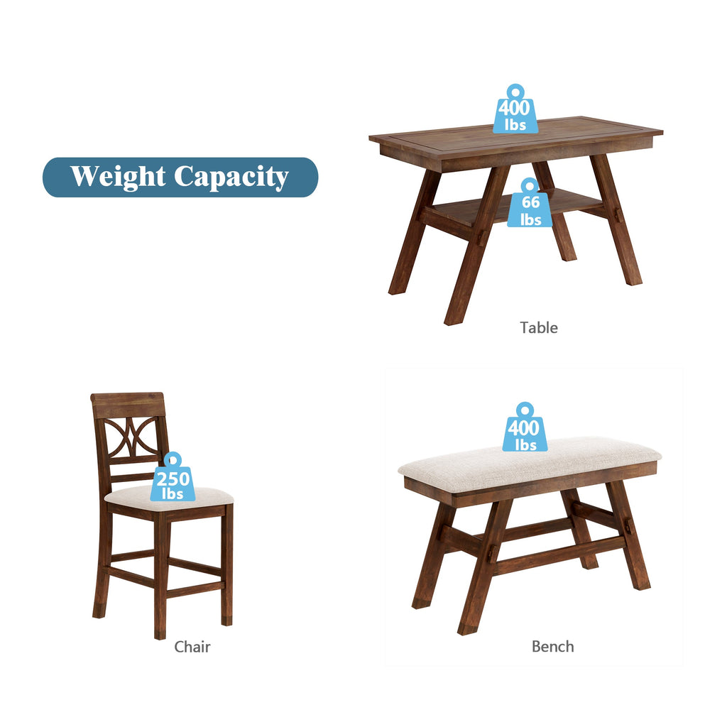 TOPMAX 6-Piece Wood Counter Height Dining Table Set