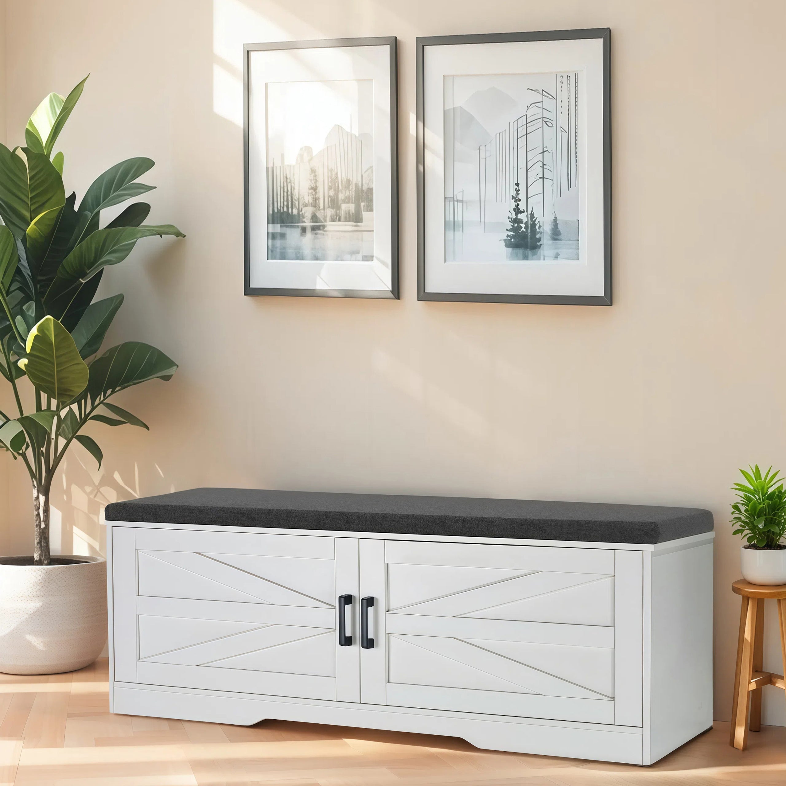 2-Tier Storage Bench with Padded Seat Cushion