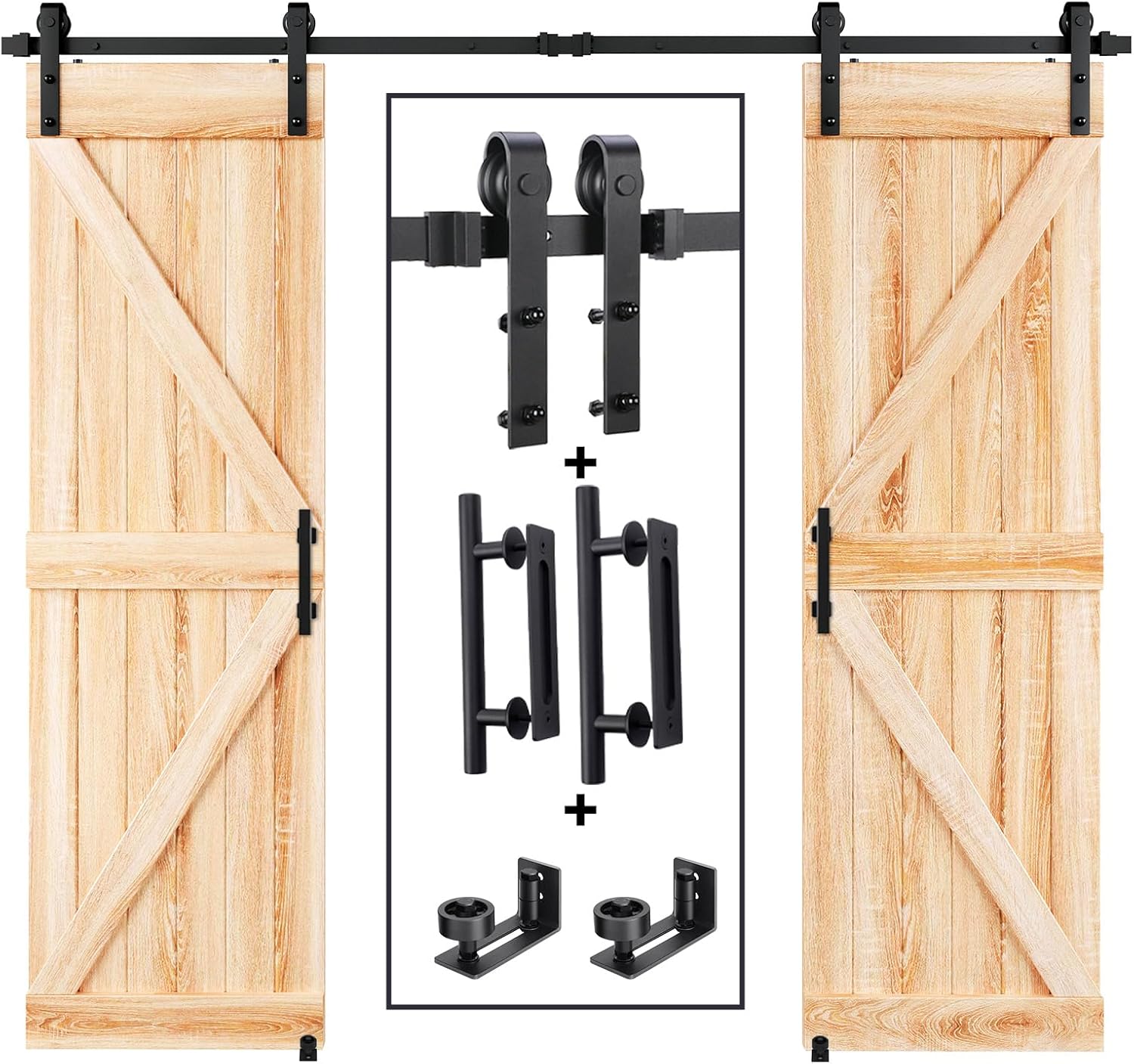 8 Ft Double Sliding Barn Door Track and Handle Hardware Kit