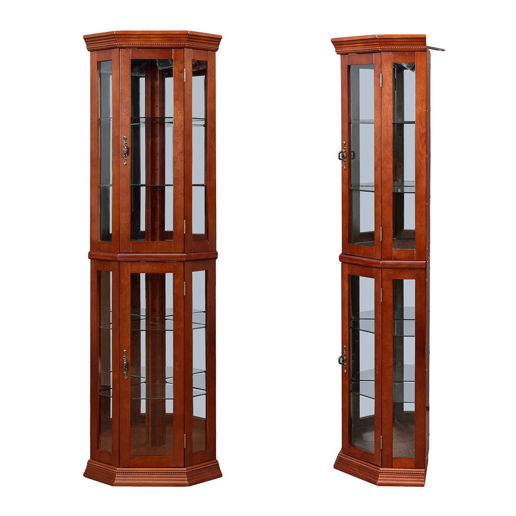 Corner Curio Cabinet with Adjustable Glass Shelves and Lights