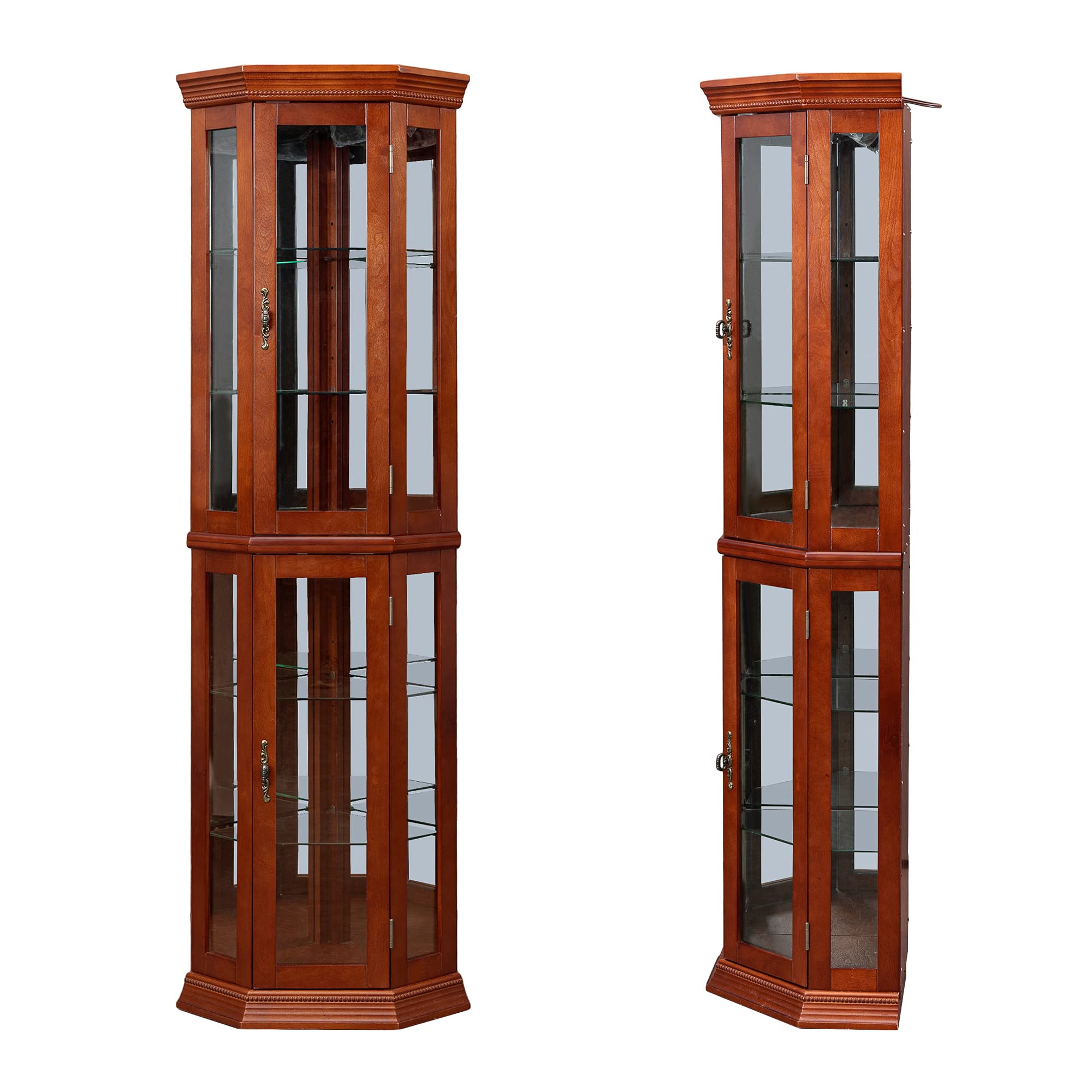 Corner Curio Cabinet with Adjustable Glass Shelves and Lights