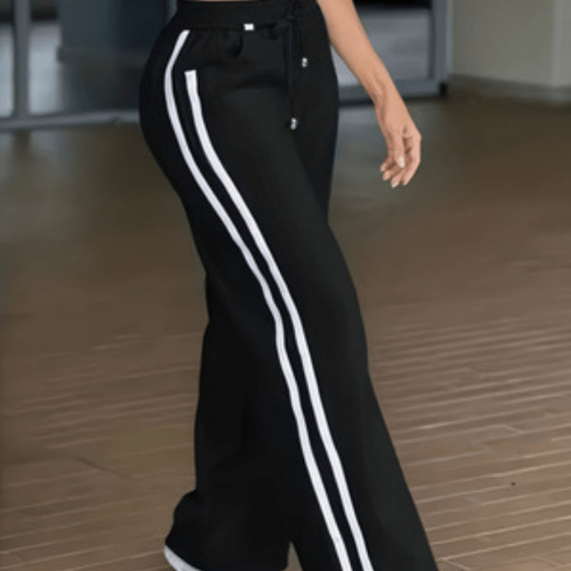 Women's High-waisted Lace-up Patchwork Casual Wide-leg Pants