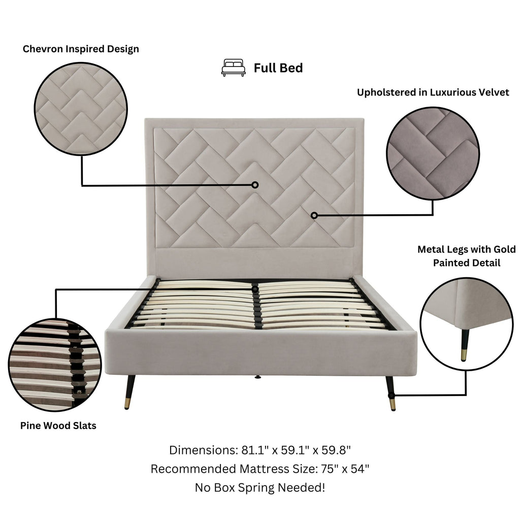 Crosby Upholstered Velvet Full Bed in Greige
